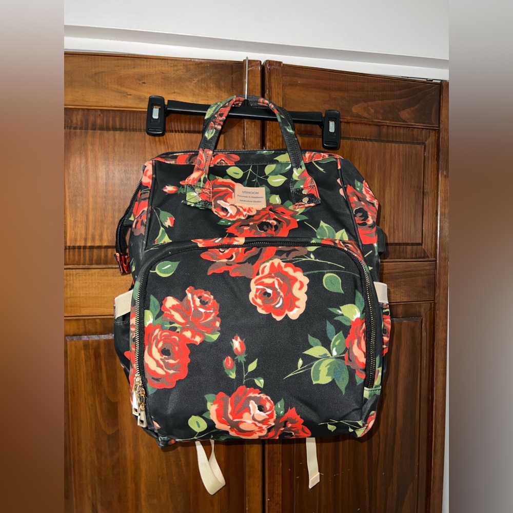 Elegant Floral Backpack with Red Roses